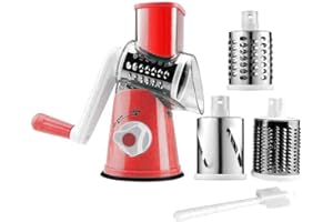 VINIPIAK Manual Rotary Cheese Slicer Parmesan Cheese Grater for Food Vegetable Potato Carrot Nuts Grind with Cleaning Brush(red)