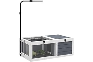 PawHut Tortoise House, Wooden Tortoise Table w/Lamp Holder - Grey