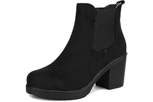 DREAM PAIRS Botines Chelsea Mujer Invierno de Tacon Ancho con Cremallera