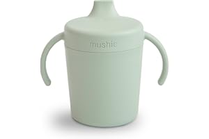 mushie Gobelet d'apprentissage | Fabriqué au Danemark | Couvercle et poignées anti-fuite à visser | 6 mois et plus (sauge)