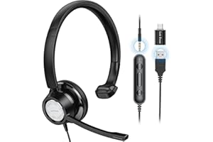 Link Dream Auriculares con Cable y Microfono, Auriculares con Micrófono PC Auriculares USB/3.5mm Cancelación de Ruido, Cascos con Microfono para PC para Skype Teams Cursos Online Centros de Llamadas