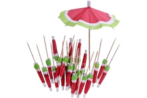 FEBBYA Palillo de Dientes de Cóctel,50 Pack Sandía Decoración Cóctel Papel para Bar Suministros de decoración de cócteles Bebidas Frutas Comida Vino Fiesta Muticolors 10CM
