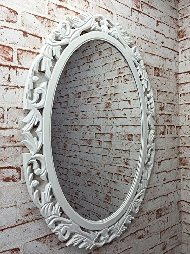 Wandspiegel Landhaus oval 80 x 60 cm mit verziertem weißen Rahmen 01.193.01