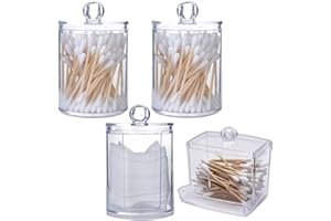 Forreen Cotton Pads Holder, 4 Pcs Cotton Swab Storage Holder Box Plastic Transparent Cotton Pad Dispenser Make up Storage Box Bathroom Jar with Lid for Cosmetics Cotton Balls Cotton Swabs Cotton Pads