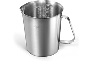 NEWNESS FOCUS ON STAINLESS STEEL Newness 1000 ML Bricco per Latte in Acciaio Inox, Misurini Acciaio con 3 Scala Unità (ML, Cups e Oz) per Latte Cappuccino Caffè Brocca