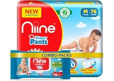 Niine Combo of Cottony Soft Baby Diaper Pants Medium (M) Size (7-12KG) 76 Pants and Baby Wipes with Goodness of Aloe Vera 72 