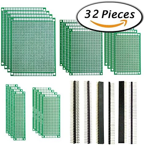 Prototype PCB Board, Aimotec 5 Sizes 20 Pcs Double-Sided PCB Board Prototype Kit with 12 Pcs Header Connector for DIY