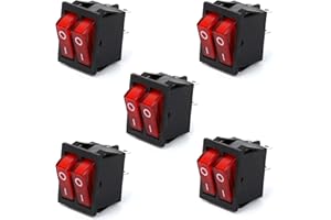 Ruimou 5Pcs AC 16A/250V 20A/125V Double Button Boat Rocker Switches, DPST 4Pin 2 Position with Red Light Rocker Switch