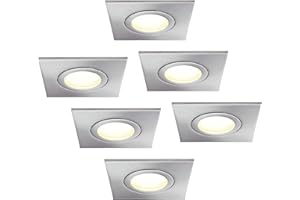 HCFEI Lot de 6 spots LED encastrables Ultra plats IP44 Blanc chaud 3000K 230V Spots ronds et cadres carrés - Pour la salle de bain et les pièces humides En nickel brossé Angle d'éclairage de 120°