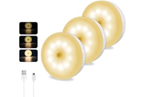 AKYNITE Lampka z czujnikiem ruchu, ściemnialna, ciepła biel, 10 diod LED, USB z możliwością ładowania, 0,5 W, bezprzewodowa lampka do szafki z czujnikiem, magnetyczna lampka do schodów, zestaw 3 sztuki