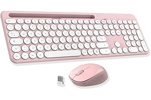 LeadsaiL Set Tastiera e Mouse Wireless, Italiano QWERTY 2.4GHz Full-Size Tastiera e Mouse Senza Fili con Supporto per Telefono e Tablet, Ergonomica, Tastierino Numerico per Computer, PC, Laptop-Rosa