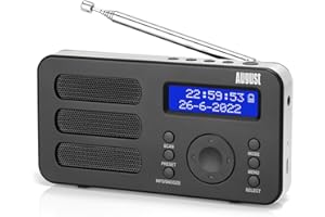 August MB225 - Przenośne radio cyfrowe - DAB/DAB + / FM - funkcja RDS, możliwość zaprogramowania 40 stacji, przenośne radio stereo/mono, podwójny alarm, akumulator, gniazdo słuchawkowe (czarne)