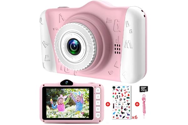 Appareil Photo Enfants - Appareil Photo Numérique pour Enfants avec 3,5 Pouces Grand écran 1080P HD 12MP Carte SD 32 Go Intégré pour 3-10 Ans Filles Garçons Cadeaux de Noël Nouvel an Jouets