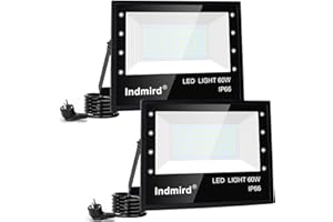 Indmird Projecteur LED Exterieur 60W, Lot de 2 6000LM Spot LED Extérieur, 6500K Blanc Froid Super Lumineux IP66 Etanche Éclairage de Sécurité D'extérieur Pour Patio, Terrasse, Jardin, Garage