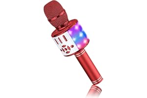 BONAOK Magic Sound bezprzewodowy mikrofon do karaoke dla dzieci, 4 w 1, Bluetooth, mikrofon do karaoke dla dorosłych, na imprezę, do użytku na zewnątrz, w podróży (czerwony)