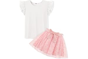 Arshiner Ensemble pour Filles D'été T-Shirt sans Manches avec Jupe Tulle Ensemble De Loisirs Enfants Robe Soirée Robe Fête Ensemble Vêtements à Motifs Floraux avec Ceinture 3-9 Ans