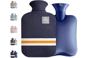 GCCL Large Hot Water Bottle with Knitted Cover, 2L Large Capacity Hot Water Bag with Removable and Washable Soft Cover for Pain Relief, Neck and Shoulders, Great Gift for Women, Men, Kids (2L-Navy Blue)
