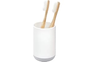 INTERDESIGN iDesign 28532 Cade Toothbrush Holder, Round Plastic Toothbrush Stand for Regular and Electric Toothbrushes, White, 7.6 cm x 7.6 cm x 11.4 cm
