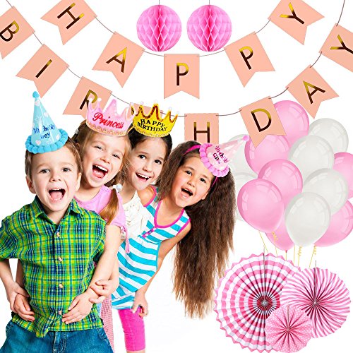 comprare on line Foonii Banner Compleanno Buon Compleanno, Happy Birthday, Festa di Compleanno Set, Di Artigianato di Carta per Decorazioni di Fai da te per Compleanno Decorazioni Party Festa - Rosa prezzo