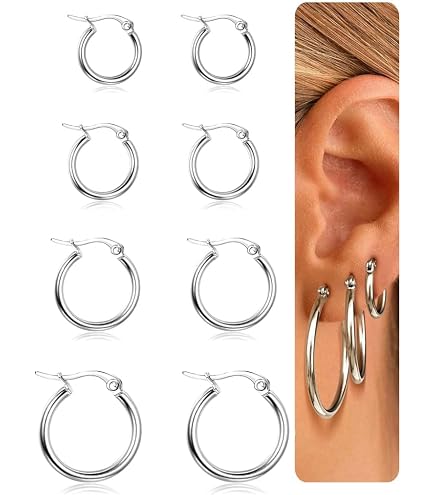 JEXOWIQ orecchini cerchio - 6 Paia Orecchini in Acciaio Inossidabile Cerchio Set Orecchio Cerchio Rotondo Set di Anelli Orecchio,per Donne Ragazze, 6 Taglie