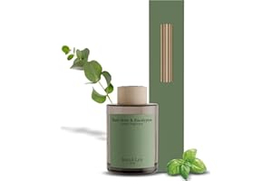 ‎JEAN & LEN Jean & Len Scented Room Diffusor Basil Mint & Eucalyptus, Raumduft mit Rattan-Stäbchen, sorgt 6 Wochen für ein angenehmes Dufterlebnis, erfrischende Duftkombination, vegan, 100 ml