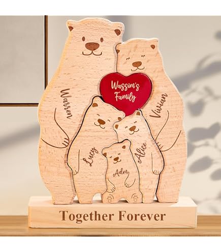 Personalisiertes Bären-Familien-Puzzle Aus Holz | Mit Namen, Tischdekoration & Familiengeschenk