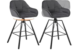 ‎WOLTU WOLTU Barhocker 2er Set, 360°drehbar Barstuhl Bistrohocker mit Rückenlehne Tresenhocker mit Lehne Fußstütze 4 Beinen, drehbar, gepolstert, Samt Metall, Dunkelgrau, BH397dgr-2