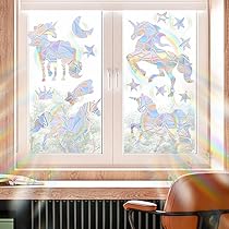 Autocollants Fenêtre Licorne Arc-en-ciel Decalmile – PVC Sans Colle, Réutilisables, Visibles Des 2 Côtés