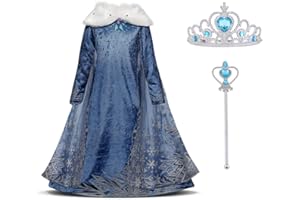 URAQT Vestito Principessa, Fantasia Costume Abito Principessa con Corona Scettro, Princess Vestito Carnevale Bambina Abito Adatto per Inverno