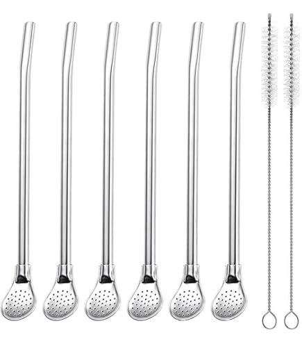 Lot De 2 Cuillères à Paille Et 2 Brosses En Acier Inoxydable, Pailles Polyvalentes, Gobelets Yerba
