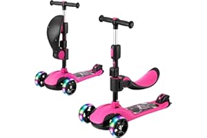‎BREMTOY BremToy Roller Kinder mit Abnehmbarer Sitz, Kinder Roller mit Stufenlos Einstellbar, Kinder Scooter mit PU Rädern, Faltbarer Kinderroller für Kinder von 1-12 Jahren