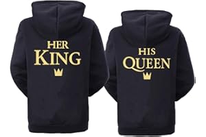 SEVPUIKL King Queen Couple Sweat à Capuche Roi Reine Hoodie Couple Sweatshirt À Capuche Femme Homme Couple Pull Manches Longues Couple Cadeau Vetement Noir Blanc Gris 1 Pièce