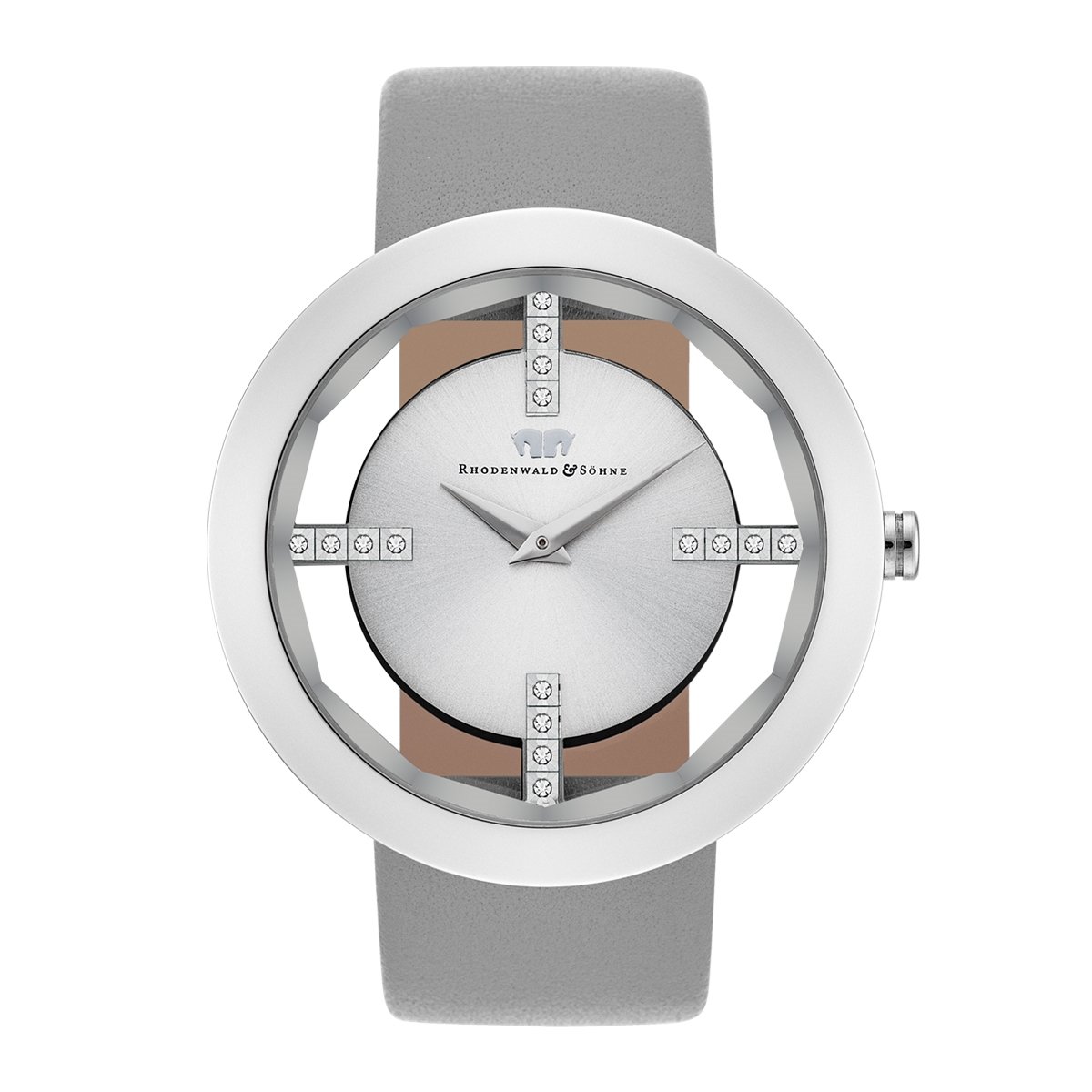 Rhodenwald-Shne-Lucrezia-Damenuhr-Quarzuhr-Edelstahl-silber-silber-3-ATM-Przisions-Quarzwerk-Stunde-Minute-Lederarmband-grau-Echtleder-Armband-Armband-Uhr-analog