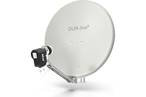 DUR-line 2 Teilnehmer Set - Qualitäts-Alu-Satelliten-Komplettanlage - Select 60cm/65cm Spiegel/Schüssel Hellgrau + Twin LNB - für 2 Receiver/TV [Neuste Technik, DVB-S2, 4K, 3D]