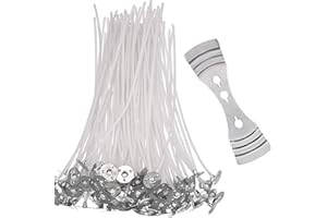 Wendergo 100 Pcs Candle Wicks 10cm Pre Waxed Candle Wicks with 1 Pcs Stainless Candle Wicks Holder for Candle Making DIY Crafts