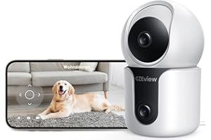 CZEview Überwachungskamera Innen mit 2K+2K Dual-Linsen, Nachtsicht, 2,4 & 5Ghz WLAN Kamera Überwachung Innen, 360° Hundekamera Haustierkamera mit APP, ABO Optional, Indoor Camera (Schwarz und Weiß)