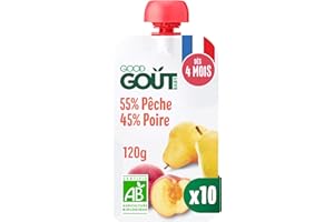 GOOD GOÛT - Gourdes Pêche Poire - Purée Bébé - Dès 4 Mois - 55% Pêche 45% Poire - Sans Sucres Ajoutés* - Fabriqué En France - 120g