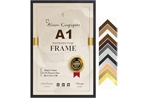 Alison Kingsgate Premium A1 Frame Black In Size 59.4 x 84.1 cm Frame - A1 Photo Frame with Clear Perspex Front & Wall Mounting to Hang Portrait or Landscape (Black)