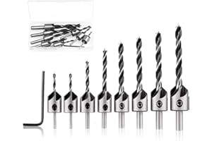 CYH Jeu de Foret Bois Avec Fraise - 8 Pièces Fraise Bois Foret Conique en HSS Acier à Haute Vitesse à Bois Aésoir Chanfreinage Outil Avec Clé Hexagonale - (3-10 mm)