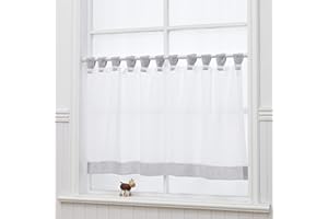 NSXIN Scheibengardine Voile Bistrogardine mit Schlaufen Transparente Vorhang Moderne Fenstervorhang Gardine Gaze Schals Fensterschal für Küche Wohnzimmer Landhaus (HxB 60x120cm,Graue Kante)