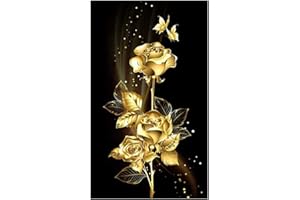 LOREC DIY Diamant Painting Blume mit Diamanten und Werkzeugtasche 5D Diamant Painting Rose Stickerei Diamonds Malerei Kits Goldene Rose Crystal Strass Stickerei Cross Stitch für Zimmer/Wall Decor