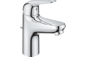 GROHE Swift, energisparande tvättställskran, kallt vatten i mitten (kran för tvättställ, 16 cm hög, med dragstängsutlopp, med 3-i-1 verktyg, enkel installation), krom, 24322001