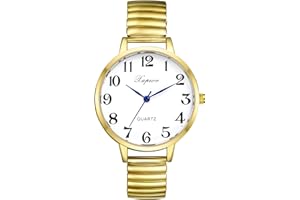 Silverora Orologio da donna elastico orologio da donna grande quadrante nero analogico al quarzo con cinturino elastico trasparente facile da leggere con scala numeri arabi regali per donne anziane