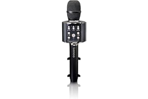 Lenco BMC-090 - Karaoke-Mikrofon - Bluetooth V4.2 - Mit Smartphone-Halterung - 5 Watt RMS - LED-Lichteffekte - Integrierter Akku mit 1200mAh - Android und iOS - Schwarz