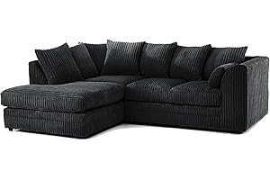SOFASELECTIONUK LTD Jumbo Cord Scatter Back 4-Seater Left Hand Facing Corner Sofa: Elevate Your Living Room With Comfort and Style (Black, Left Hand Facing)