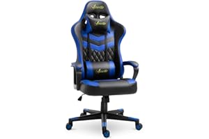 Vinsetto Silla Gaming Basculante Silla Gamer Altura Regulable con Reposacabezas y Cojín Lumbar para Salón Dormitorio Carga 120 kg 61x70x121-129 cm Azul