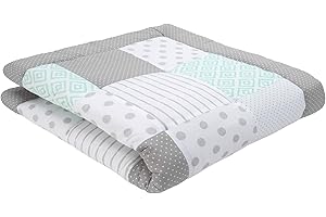 emma & noah Krabbeldecke Baby, 120x120 cm, Groß und Gepolstert, Bio-Baumwolle, OEKO-TEX Zertifiziert, Babydecke, Weiche Spieldecke & Laufgittereinlage für Jungen & Mädchen (Patchwork Mint)