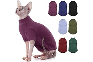 AOFITEE Turtleneck Jumper for Cats, Soft Sphynx Cats Shirt Hairless Cat Jumpers with Sleeves, Warm Kitten Jumper Fleece Winter Pajamas Jumpsuit for Puppy Cat, Purple M