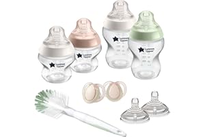 Tommee Tippee Biberon Kit Naissance Closer to Nature, 2 Tétines Imitant le Sein Maternel avec Valve Anti-Colique, Biberons 2x260ml 2x150ml,2 Sucettes, 1 Goupillon (La couleur et le design varient)