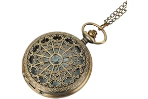 Tomedeks Reloj De Bolsillo De Cuarzo Collar Aleación Reloj Vintage Cuarzo Relojes Color Bronce con Cadena,con Caja De Regalo